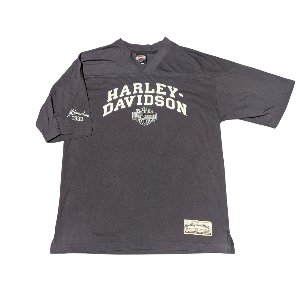 Harley Davidson Jersey Men Large Gray V-Neck Graphic Wichita KS Biker Shirt Moto